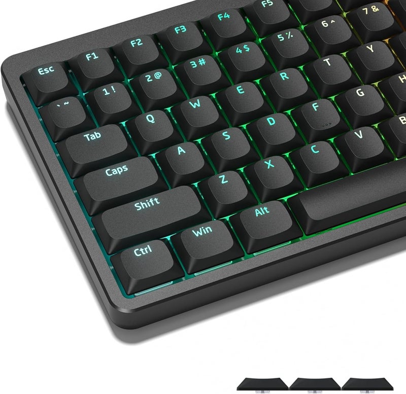 Womier Low Profile Keycaps for Mechanical Keyboard, Black Shine Through Keycaps, PBT Keyboard Key caps 60% 65% 75% 96% 100% for Cherry Gateron MX Switches, Black Backlight - Image 1